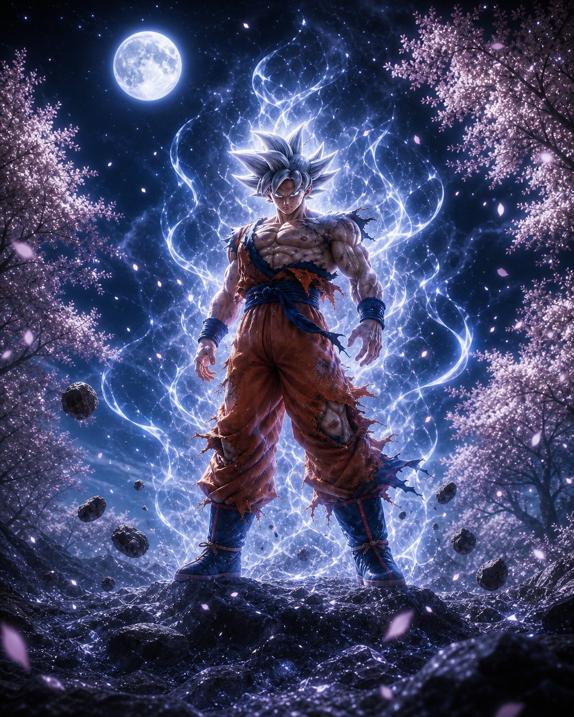 Goku Ultra Instinct dalam key art portrait